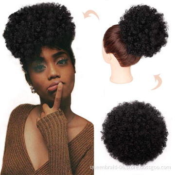 Drawstring Ponytail Kinky Curly Human Hair Short Afro Kinky Wig Updo Hair Extension Puff Bun Ponytail Clip on Hair Extensions